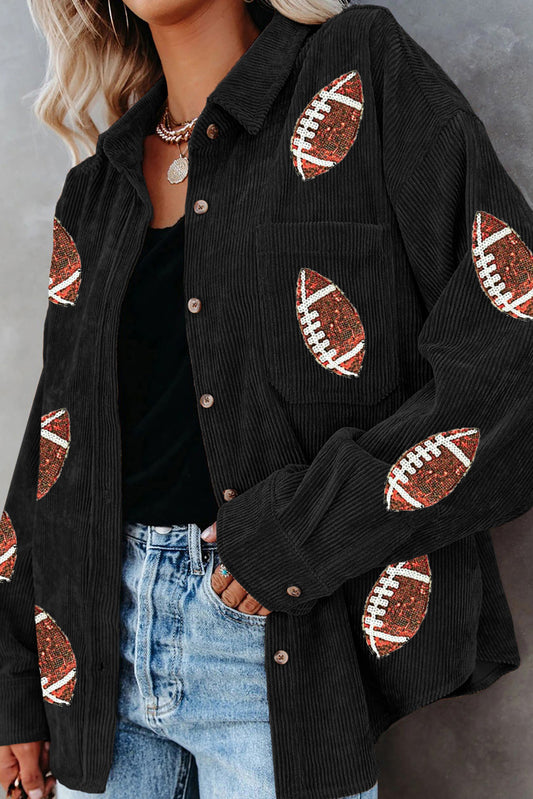 Sequin Football Button Up Shacket