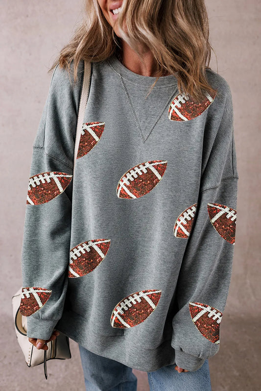 Sequin Football Round Neck Sweatshirt