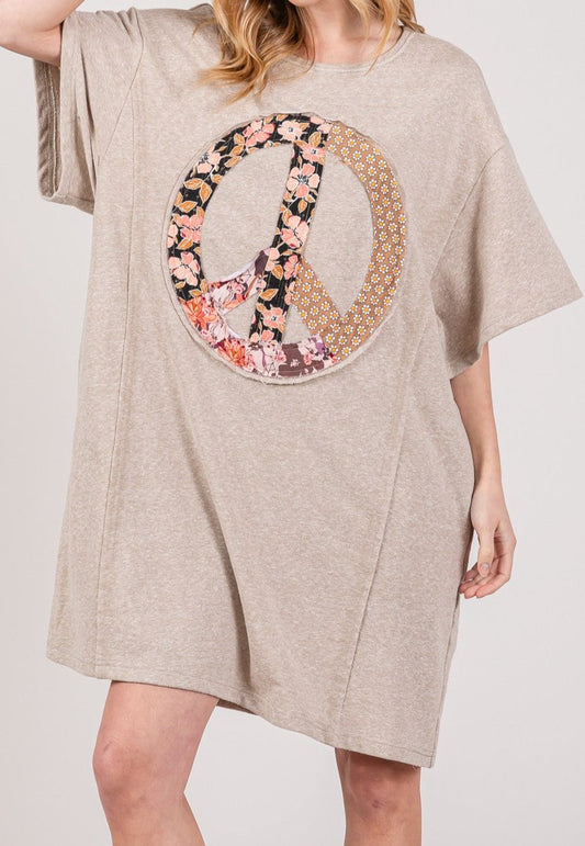 Boho Peace Sign T-Shirt Dress