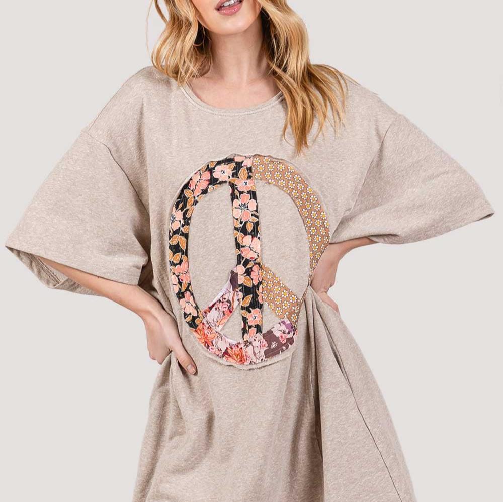 Boho Peace Sign T-Shirt Dress