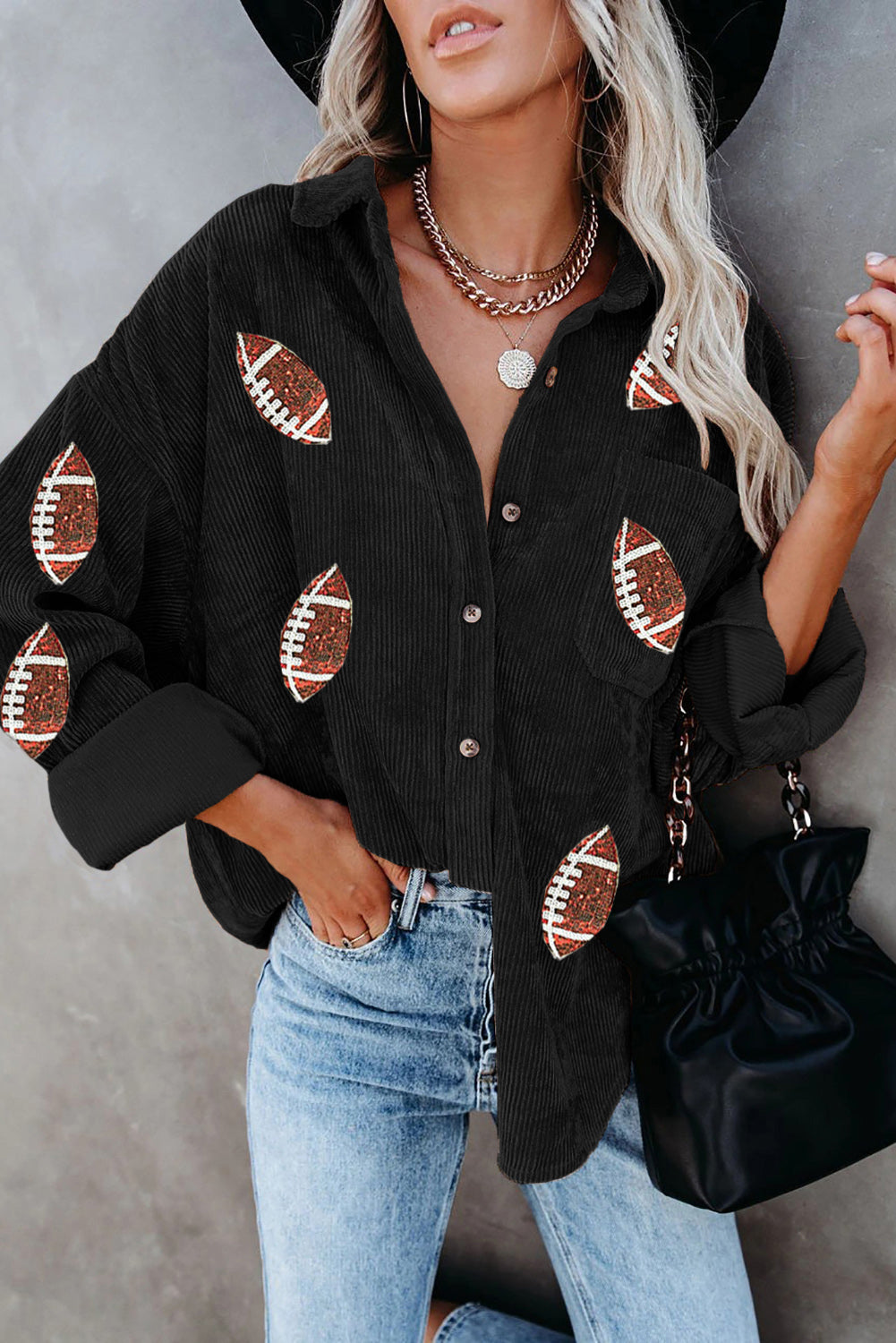 Sequin Football Button Up Shacket