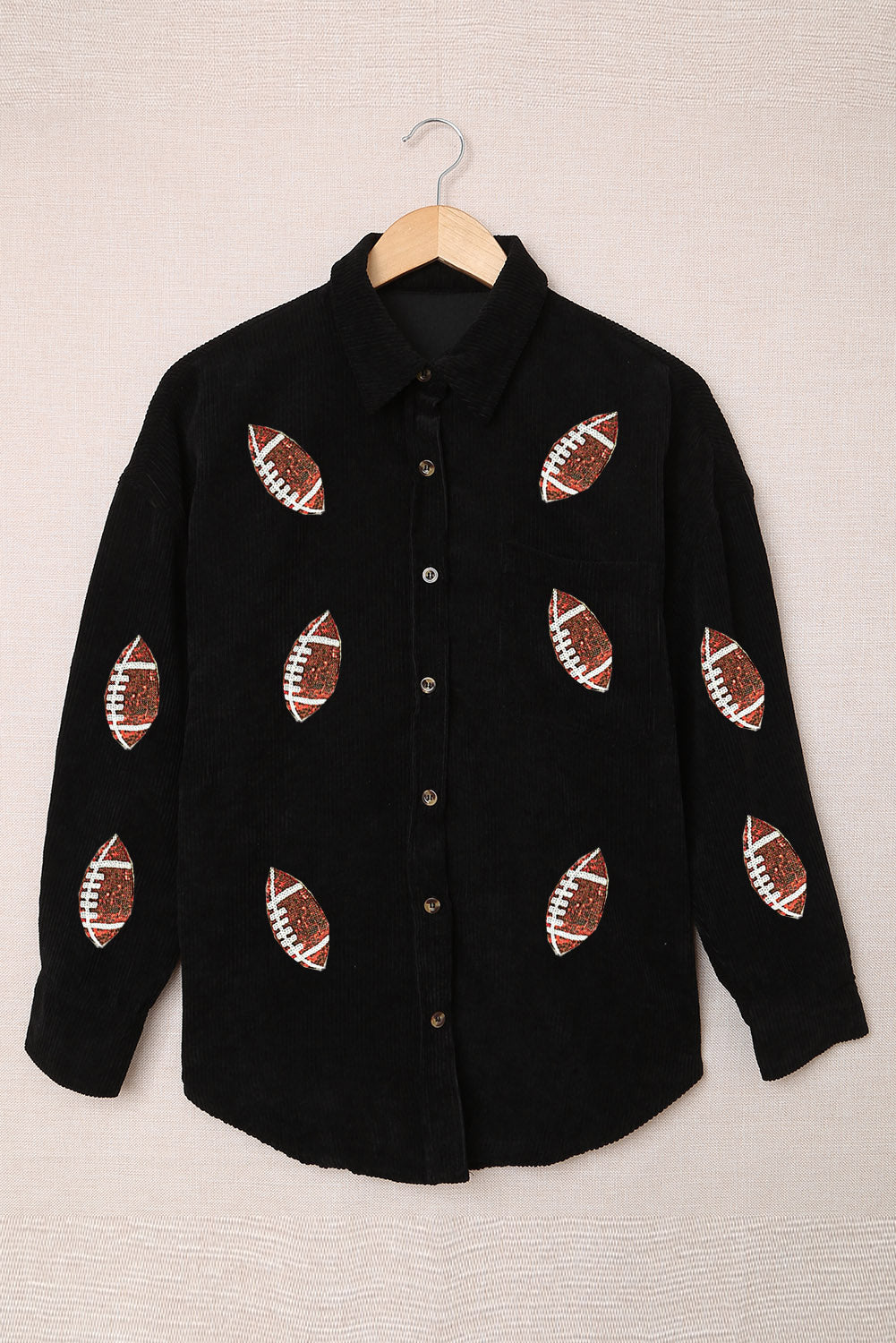 Sequin Football Button Up Shacket