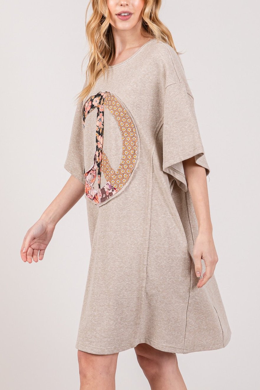 Boho Peace Sign T-Shirt Dress