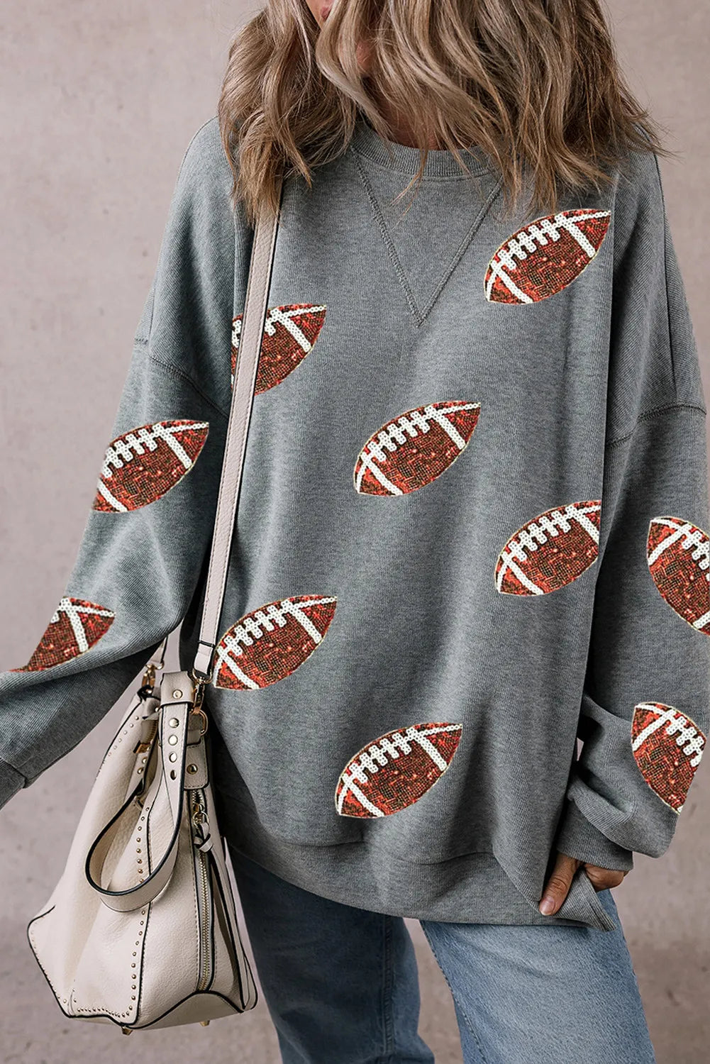 Sequin Football Round Neck Sweatshirt