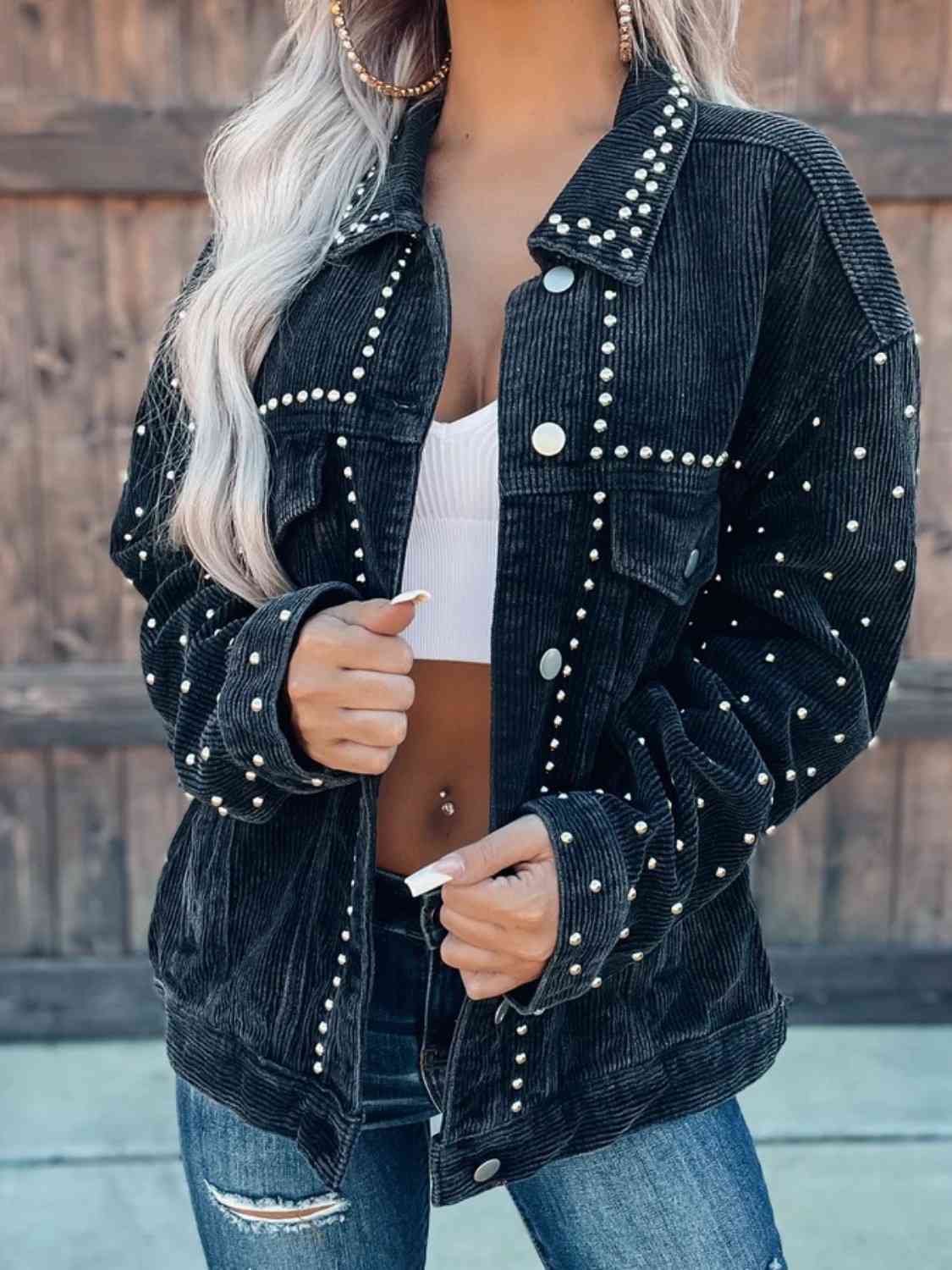 The Ashley Studded Button Down Jacket