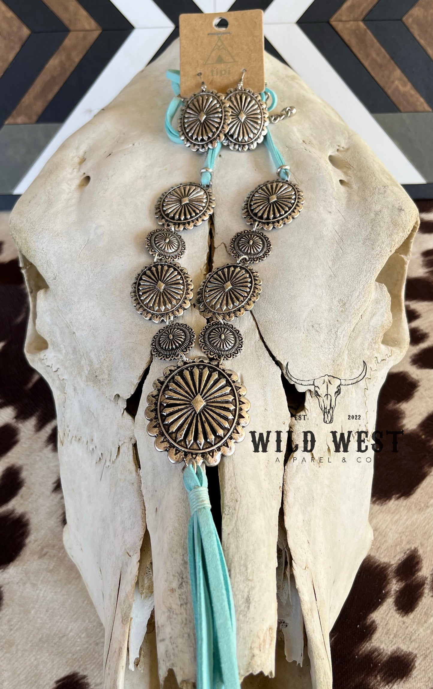 Turquoise Tassel Concho Necklace & Earring Set