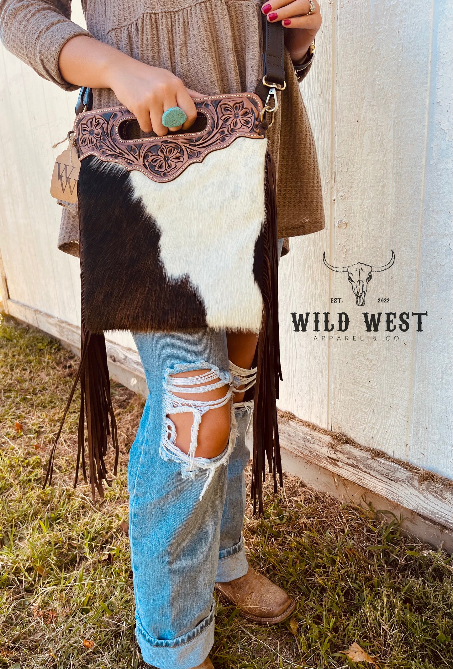 Western Tooled Leather Dark Brown Cowhide Crossbody