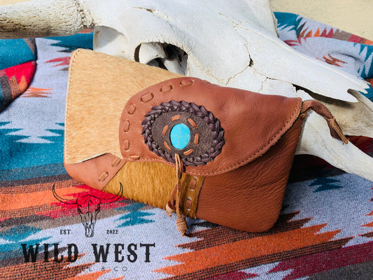 Turquoise Stone Cowhide Purse